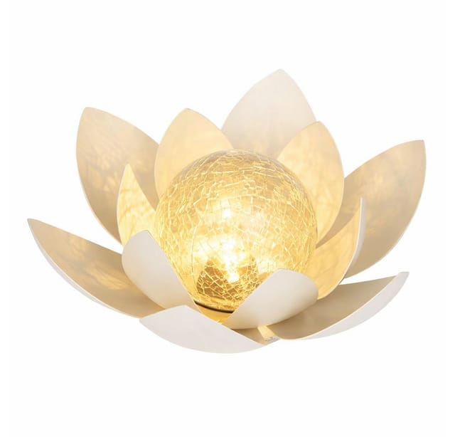 Led Lotusblume Gartendeko Solarlampe Außenleuchte Solarleuchte Tischlampe, Metall Weiß Crackle-glas, Dxh 27,6 X 12 Cm