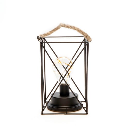 Konstsmide - 1816-780 Led Metalllaterne, Eckig, Mit An/aus Schalter, 6h Timer, Schwarz,batteriebetrieben,innen, 9 Bernsteinfarbene Dioden , Silberfarbenes Kabel