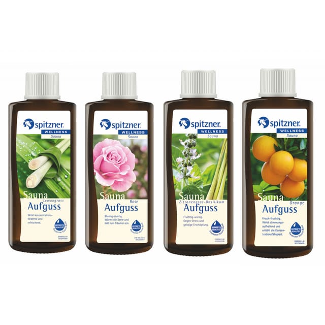 Saunaaufguss 4 Düfte Lemongras Rose Zitronengras-basilikum Orange 4x 190 Ml - Spitzner
