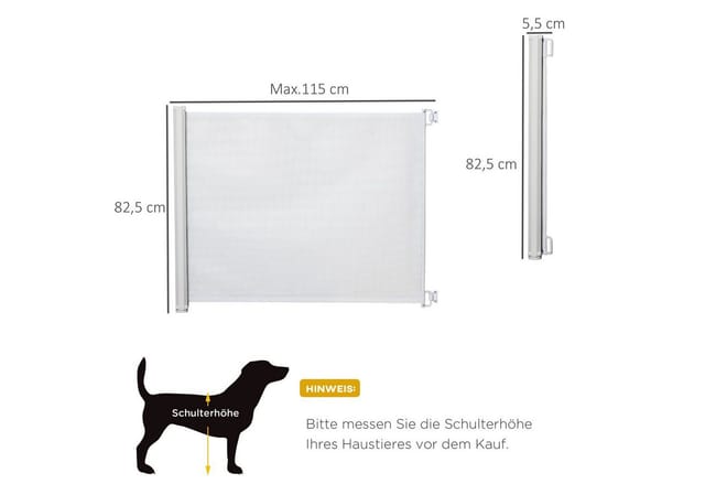 Pawhut - Treppenschutzgitter 115 Cm Hunde Türschutzgitter Treppenschutz Sicherheitstrennwand Trennwand Türschutz Ausziehbar Treppenschutzrollo Rollo Einrollbar Kunststoff Weiß