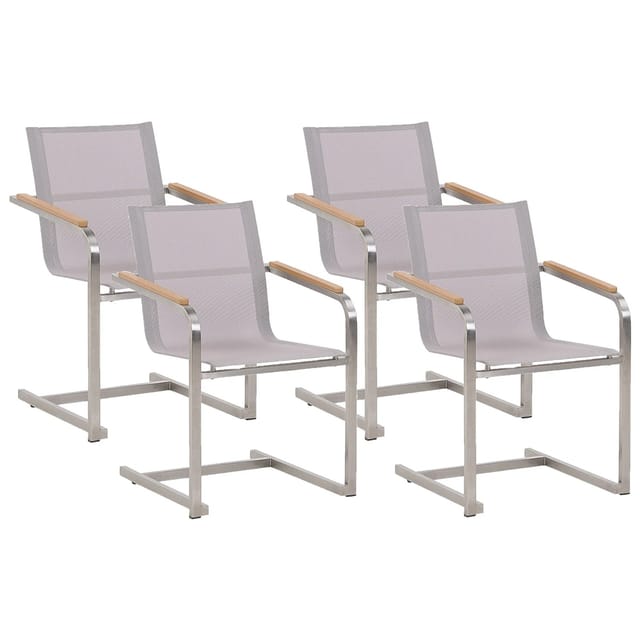 Beliani - Gartenstuhl Beige Edelstahl 4er Set Mit Textilbespannung Moderner Look Gartenausstattung Terrasse Balkon Gartenmöbel