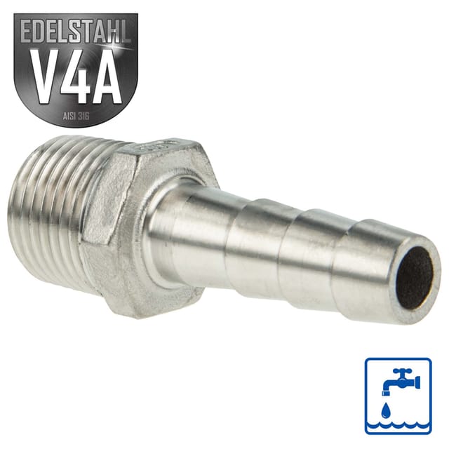 Es Schlauchnippel/schlauchstutzen Edelstahl V4a (aisi 316), Ag 3/8 Zoll X 11 Mm