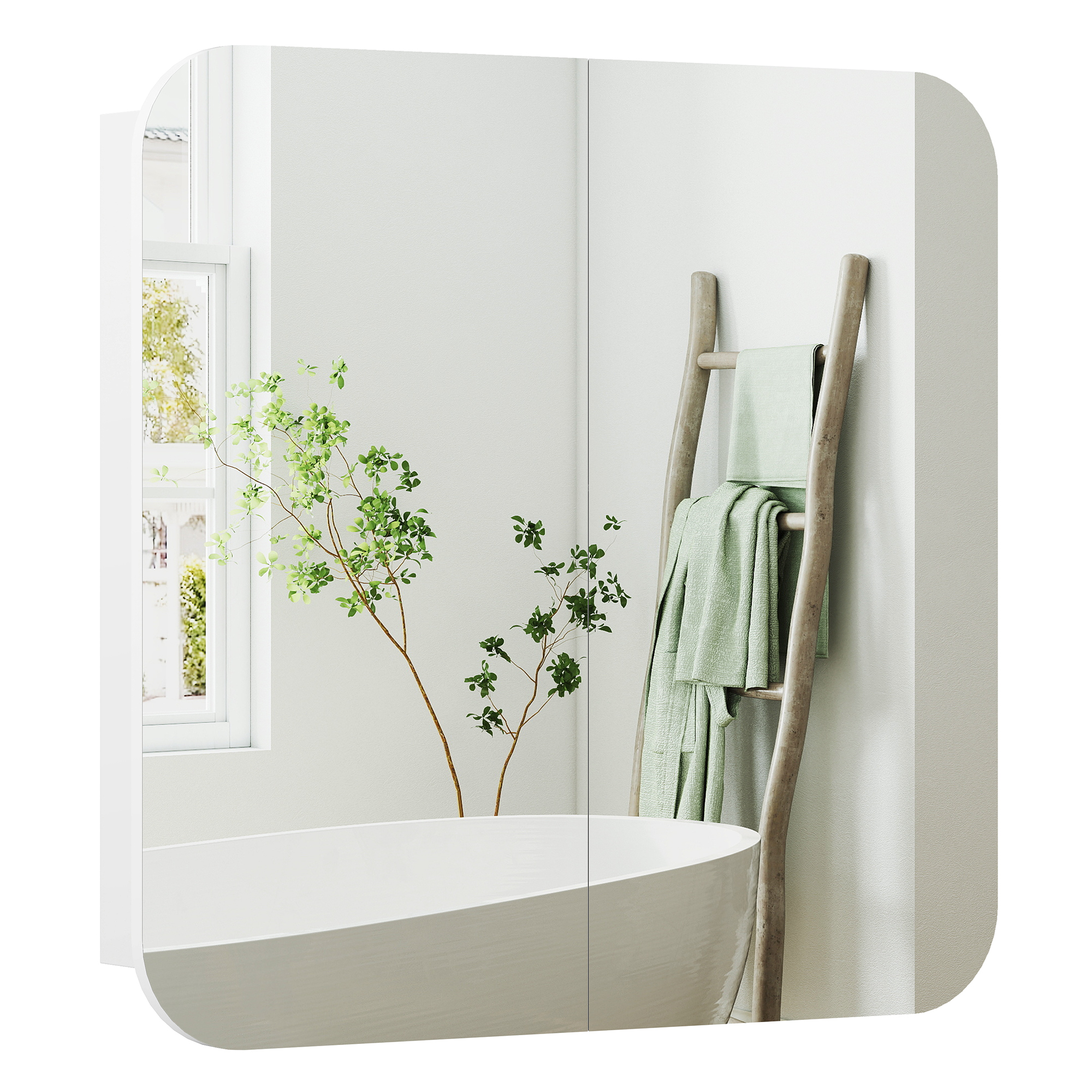 Badezimmer-wandschrank Mit Bogenspiegel, Badezimmermöbel, Verstellbarer Einlegeboden, Spiegeltüren, 68 X 13 X 66 Cm, Weiß