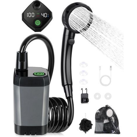 Douche Portable Électrique Rechargeable – 6000mah – 4 Modes De Douche – Imperméable – Afficheur Intelligent – Pour Camping Et Randonnée
