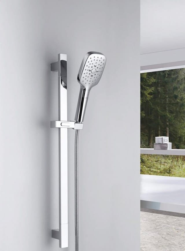 Silver Quattro Handbrause Set - 3 Strahlarten Per Klick Wechselbar - Antikalknoppen - Duschstange Mit Stufenlos Verstellbarem Stangengleiter - Halterung Flexibel Drehbar - Marwell