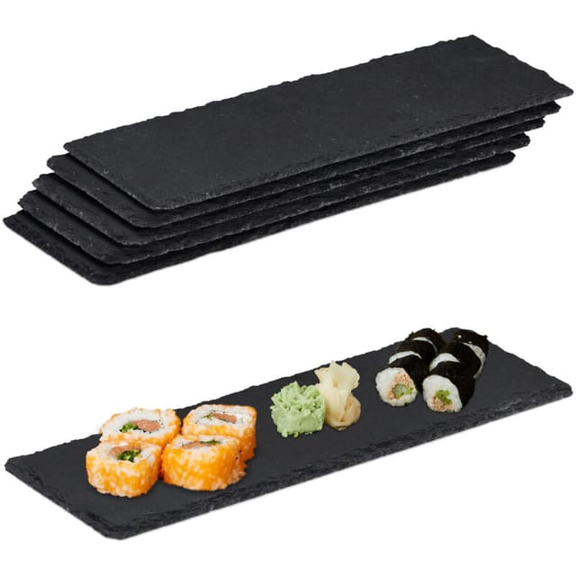 48 X Schieferplatte, Längliche Servierplatten Aus Schiefer, Servieren & Beschriften, 30x10 Cm, Sushi Platte, Anthrazit