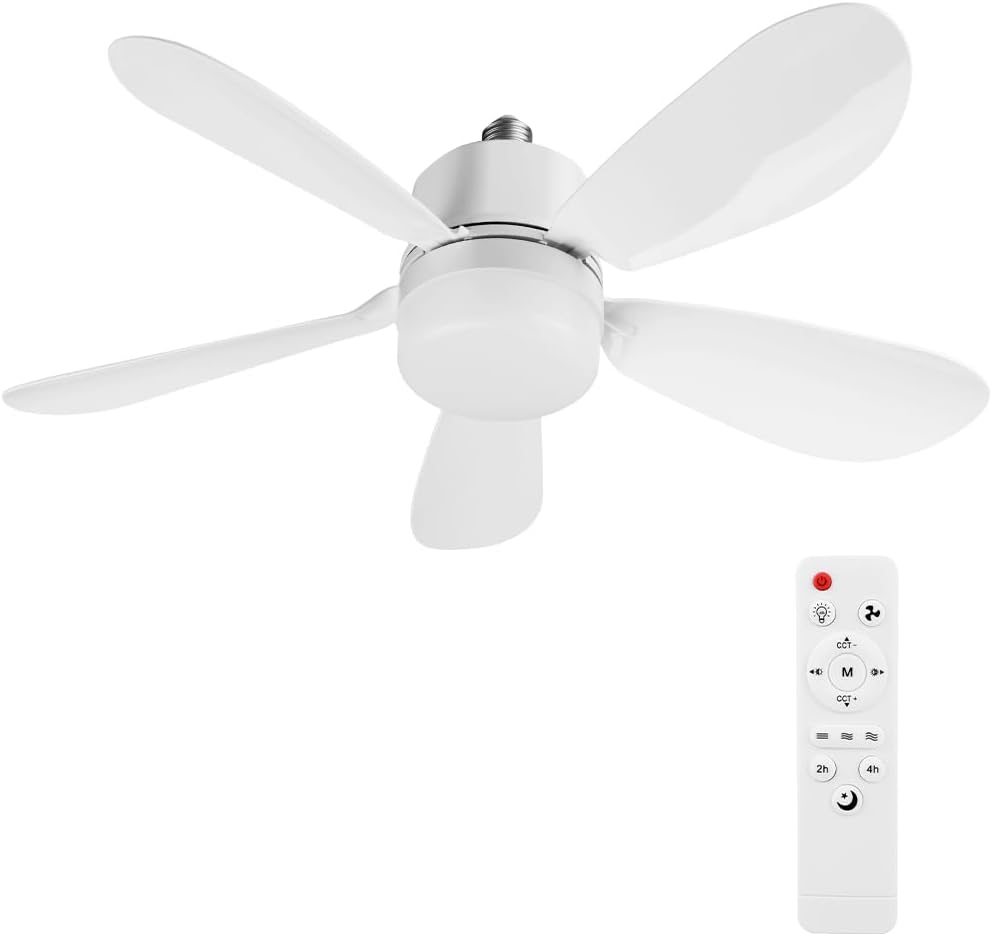 Deckenventilator Mit Licht Und Fernbedienung, E27/e26 Led Ventilatorleuchte Dimmbar Deckenlampe Mit Timer, 5 Flügel, Leise, 3 Geschwindigkeiten, Für Wohnzimmer, Büro, Schlafsaal, Schlafzimmer (weiß 52