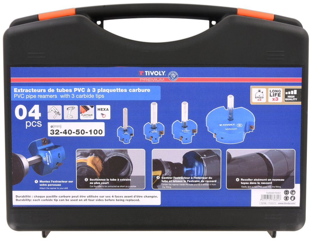 Tivoly - Set Mit 4 Hartmetall-schaftfräsern Für Pvc-rohre Ø 32 - 40 - 50 - 100 Mm