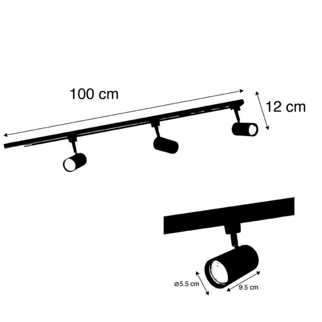 Smartes Schienensystem Schwarz Inkl. 3 Wifi Gu10 1-phasig - Iconic Jeana