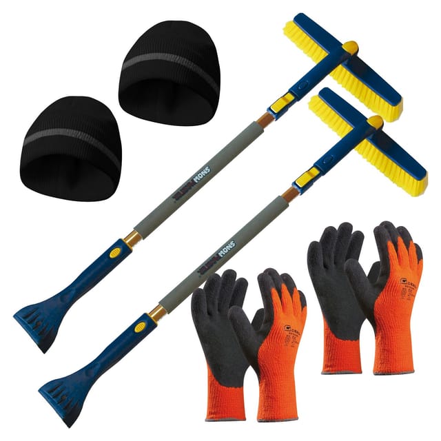 Sonneck Snowmaster Eiskratzer S1400 - 2in1 Schneebesen Auto - 2x Eiskratzer Mit Besen 1000-1400mm Ausziehbar + 2x Winterhaube + 2x Winter Arbeitshandschuhe Gr.9/11