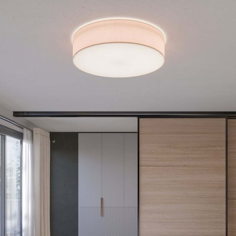 [gebraucht] B-ware Deckenleuchte Rondo Led Lampe Dimmbar Beige Metall Textil Ø60cm 13cm Hoch