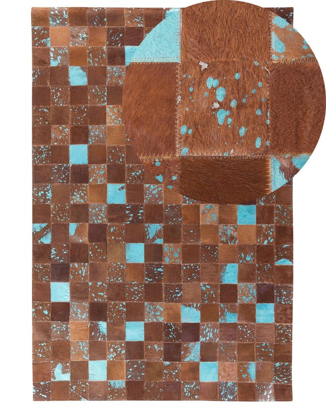 Beliani - Teppich Braun Blau Echtleder 160 X 230 Cm Kurzflor Patchwork Handgefertigt Rechteckig