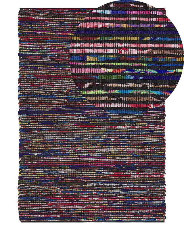 Teppich Bunt Mit Schwarz 140 X 200 Cm Baumwolle Kurzflor Abstrakt Rechteckig Modern