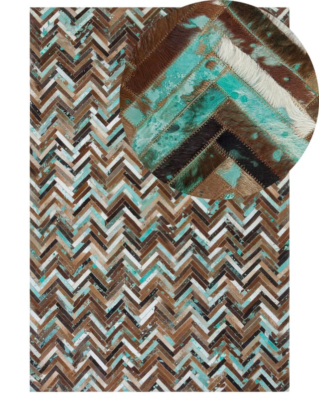 Beliani - Teppich Bunt Echtleder 160 X 230 Cm Kurzflor Zick Zack Handgefertigt Rechteckig