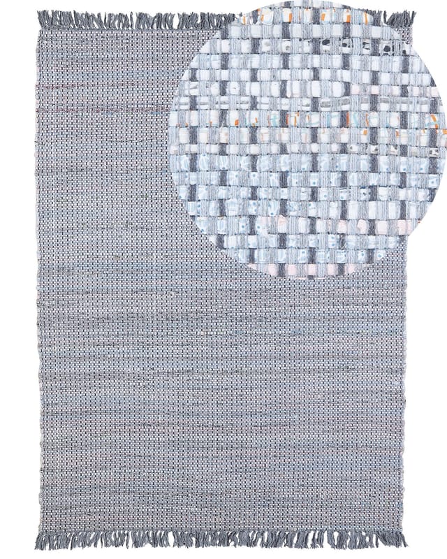 Beliani - Teppich Grau Baumwolle 160 X 230 Cm Kurzflor Mit Fransen Handgewebt Rechteckig
