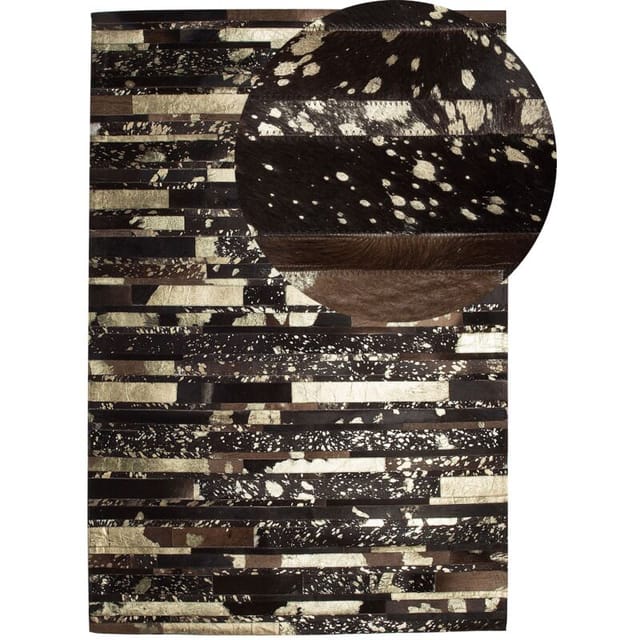 Beliani - Teppich Braun Mit Gold 160 X 230 Cm Aus Leder Abstrakt Patchwork Rechteckig Klassisch