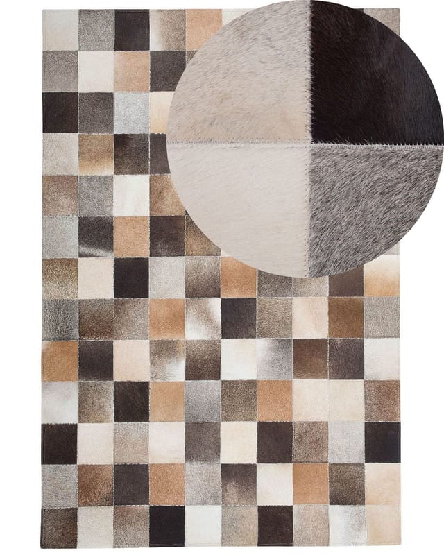 Beliani - Teppich Braun Mit Beige 160 X 230 Cm Aus Leder Geometrisches Muster Kariert Handgefertigt Modern