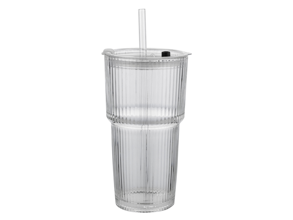 Vetrino-glasflasche Mit Rillen, Deckel Und Strohhalm, 540 Ml