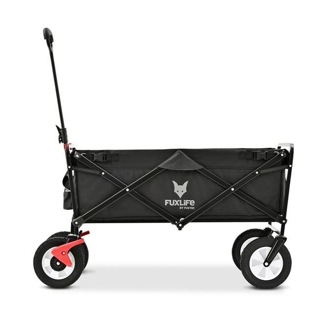 Fuxlife By Fuxtec Faltbarer Bollerwagen Fx-100 Schwarz Faltbarer Handwagen Kompakt Klappbarer Lastenbollerwagen Mit Außentaschen