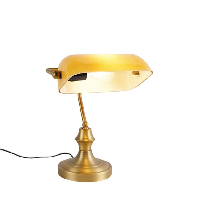 Klassische Notarlampe Bronze Mit Braunglas - Banker