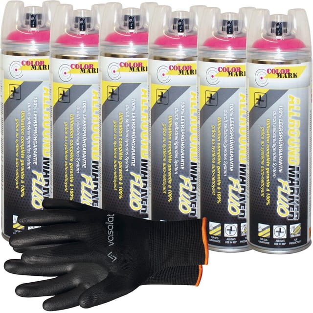 Vasalat - Dupli-color Markierungsspray Mit 360 Grad Ventil Set - Markierspray Neon Pink Für Professionelle Markierungen, 6 Stück