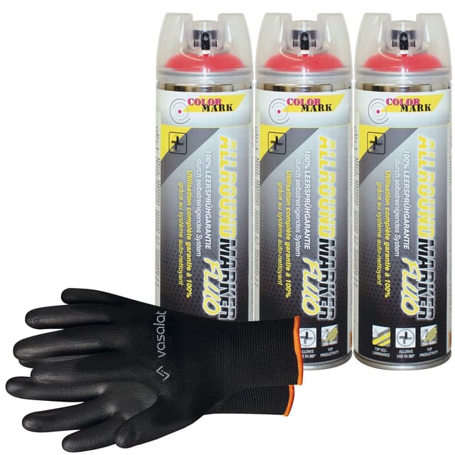 Vasalat - Dupli-color Markierungsspray Mit 360 Grad Ventil Set - Markierspray Neon Rot Für Professionelle Markierungen, 3 Stück