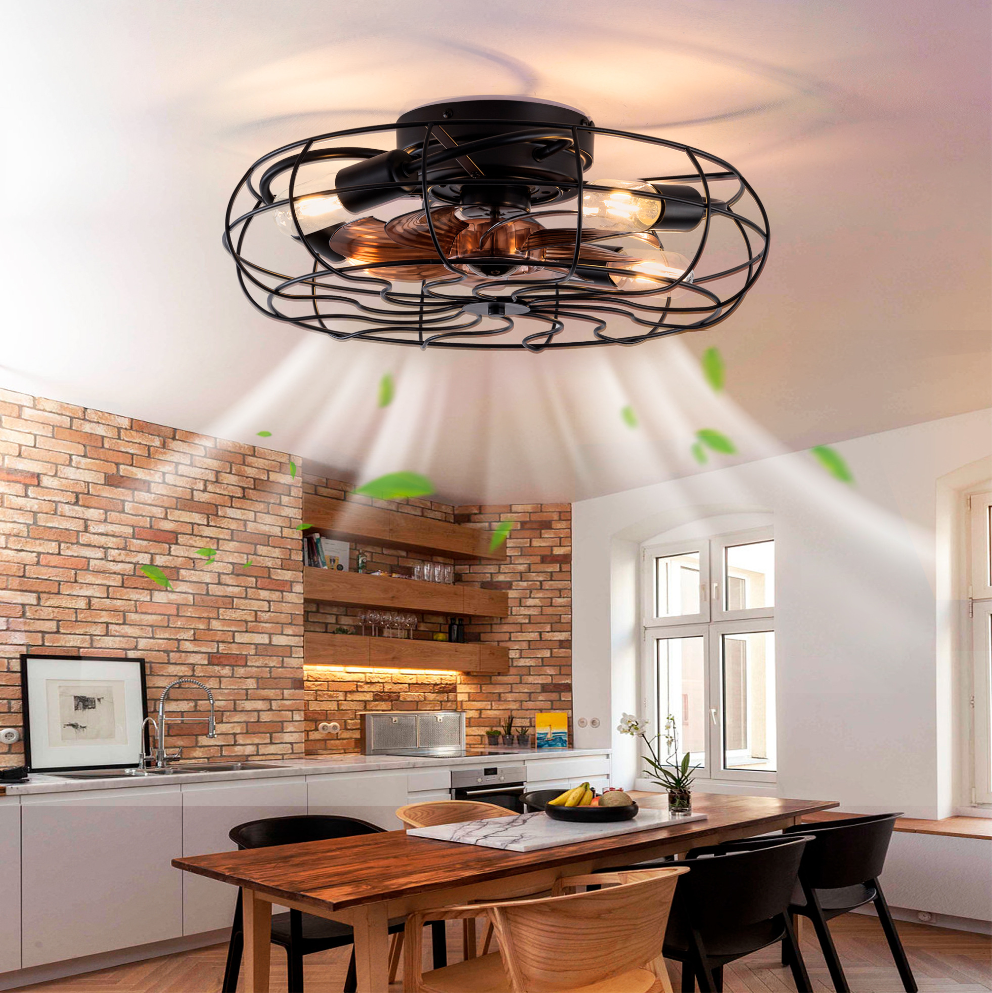 Käfig-deckenventilator 19" Mit Licht, 6 Stufen, Umkehrbarer Motor, Fernbedienung, Max. 40 W