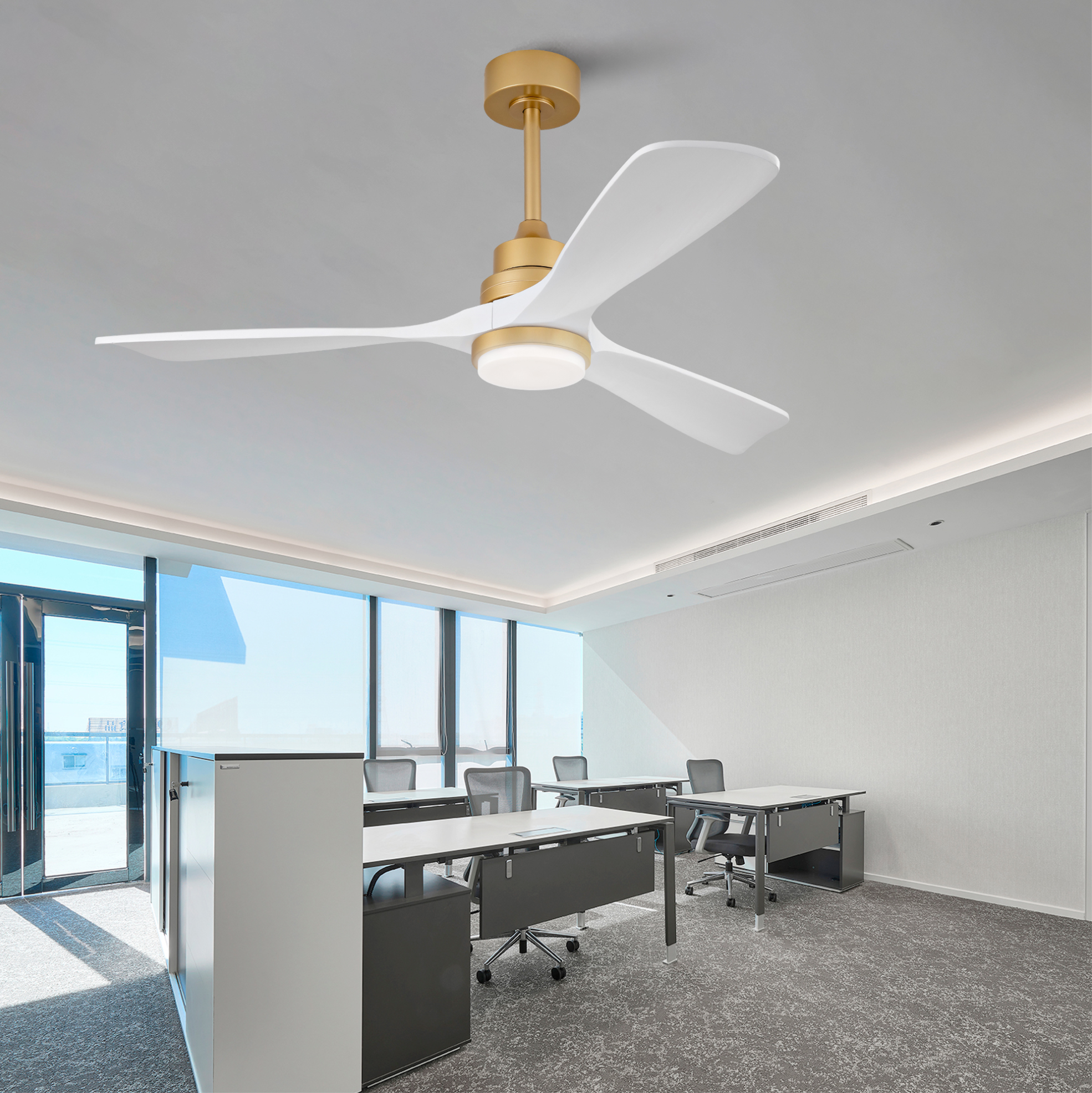 Ventilator Deckenventilator Ø132 Cm Mit Licht, Fernbedienung, 6 Stufen, Leisem Reversierbarem Dc-motor, Dimmbar, Weiß Gold