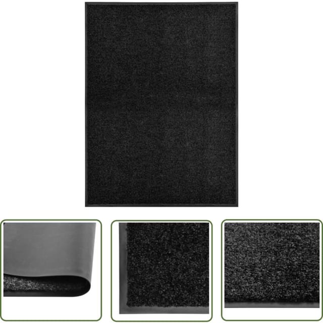 True Deal - The Living Store Fußmatte Waschbar Schwarz 90x120 Cm - Schwarze Fußmatte - Innenraummatte - Outdoormatte - Türmatte - Wasserdichte Matte