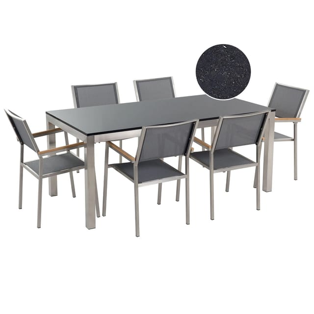 Gartenmöbel Set 6-sitzer Grosseto Granit Polierter Grau / Schwarz