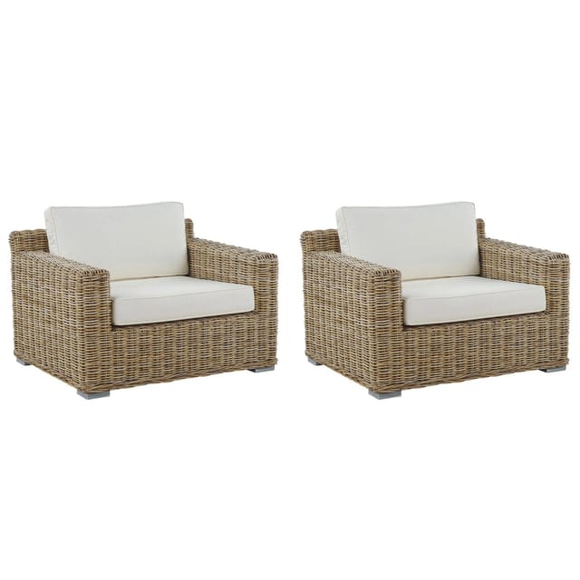 Gartensessel Set Hellbraun Polyrattan Inkl. Sitzkissen In Cremeweiß 2 Stück Modernes Design Terasse Garten