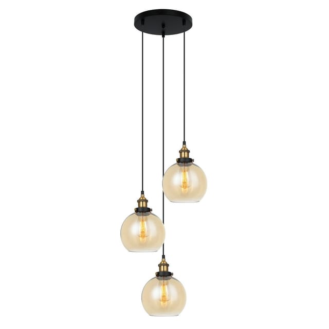 Cardena - Industrie- Und Retro-anhänger Schwarz, Gold 3 Light Mit Bernsteinfarbton, E27 Dimmbar - Italux