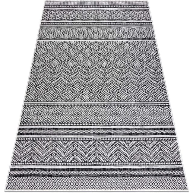 Teppich Sisal Sion Zickzack, Diamanten Boho 22168 Flach Gewebt Schwarz / Ecru Black 120x170 Cm