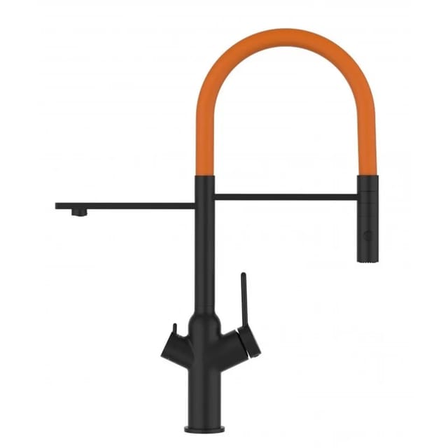 3 Wege Wasserhahn Kueche Spueltischarmatur Schwarz Matt Kuechenarmatur Mit Orange 360 Schwenkbarem Auslauf Und Abnehmbare 2 Strahl Handbrause - Bod Design