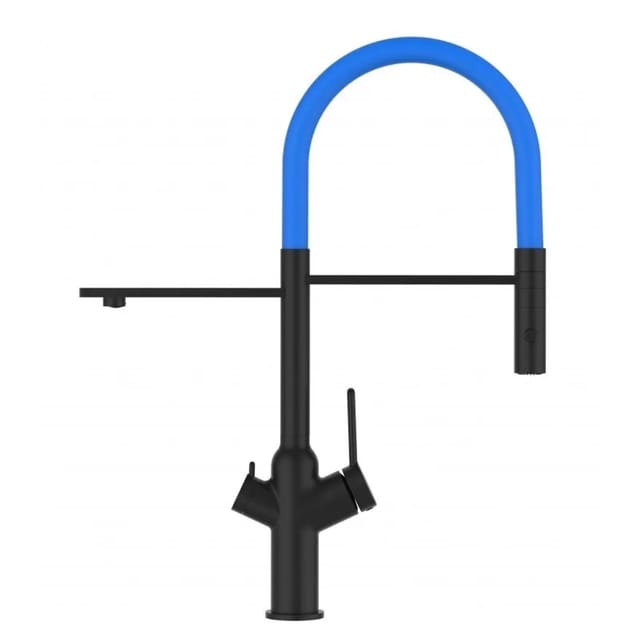3 Wege Wasserhahn Kueche Spueltischarmatur Schwarz Matt Kuechenarmatur Mit Hellblau 360 Schwenkbarem Auslauf Und Abnehmbare 2 Strahl Handbrause - Bod Design