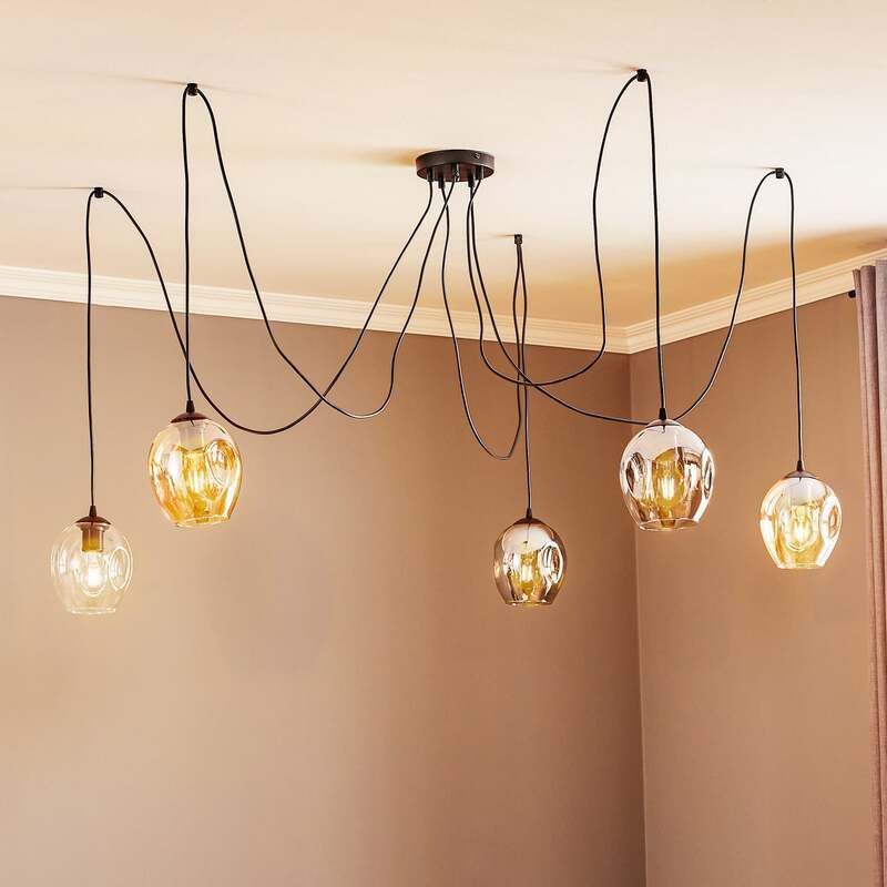 [gebraucht] B-ware Pendellampe Starla Hängelampe Dimmbar 5-flg. Pendelleuchte Grafit Amber Klar