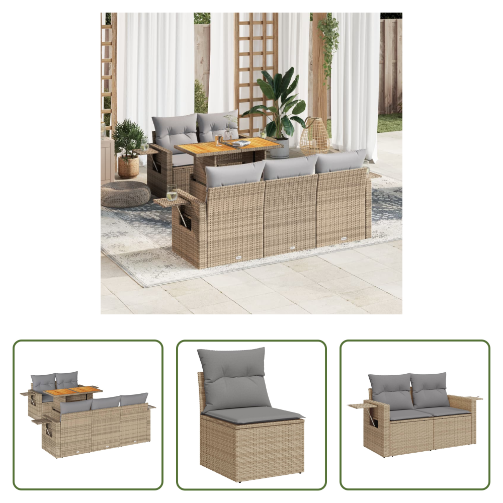 Vidaxl Rattanmöbel - 6-tlg. Garten-sofagarnitur Mit Kissen Beige Poly Rattan