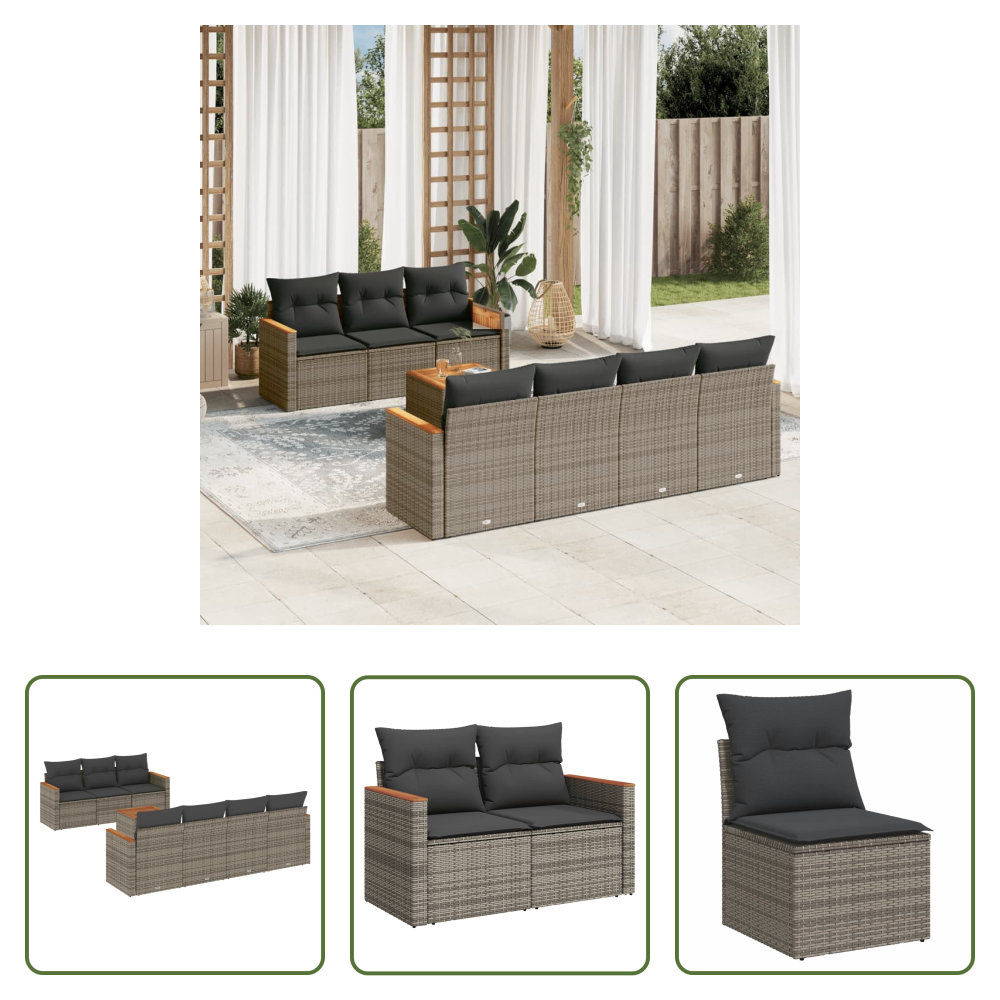 Vidaxl Rattanmöbel - 8-tlg. Garten-sofagarnitur Mit Kissen Grau Poly Rattan