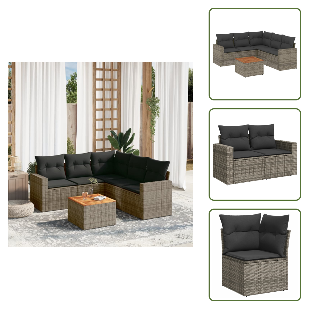 The Living Store 6-tlg. Garten-sofagarnitur Mit Kissen Grau Poly Rattan - Gartenmöbel Set - Esszimmergarnitur Outdoor - Lounge Möbel - Rattan Gartenset - Balkonmöbel