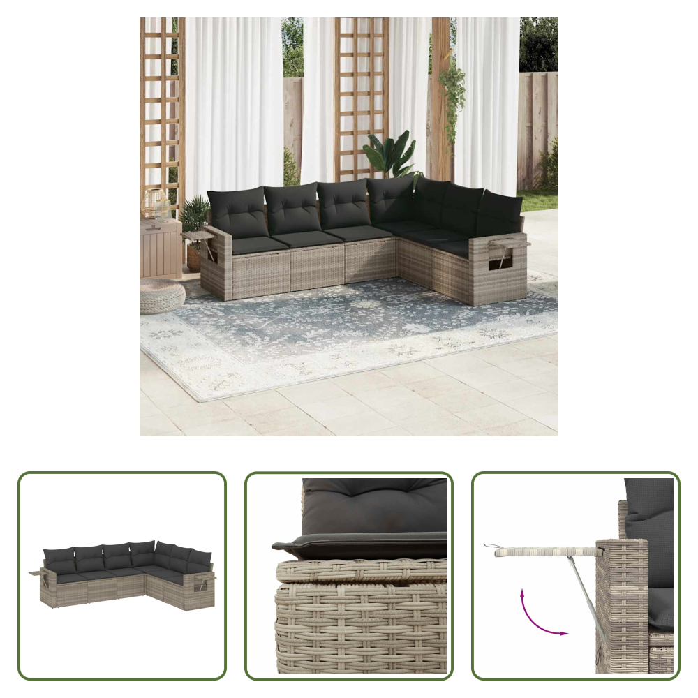 Gartensessel - 6-tlg. Garten-sofagarnitur Mit Kissen Hellgrau Poly Rattan