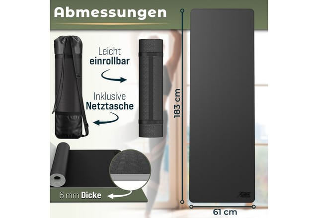 Re:sport Yogamatte Schwarz Fitnessmatte Gymnastikmatte Pilates Sportmatte Bodenmatte Phthalatfrei
