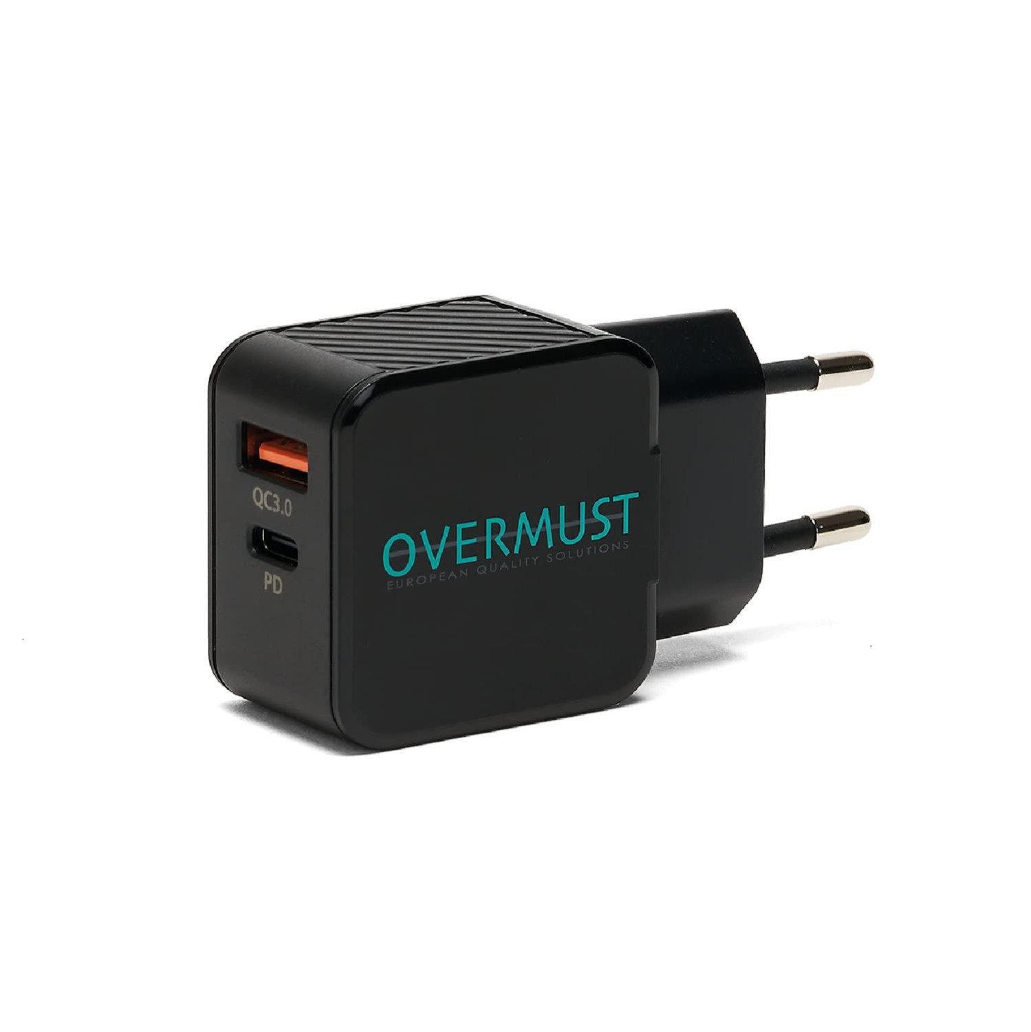 Overmust 25w-wandladegerät, 2 Anschlüsse Usb-c Pd Und Usb-a Qc 3.0, Schwarz