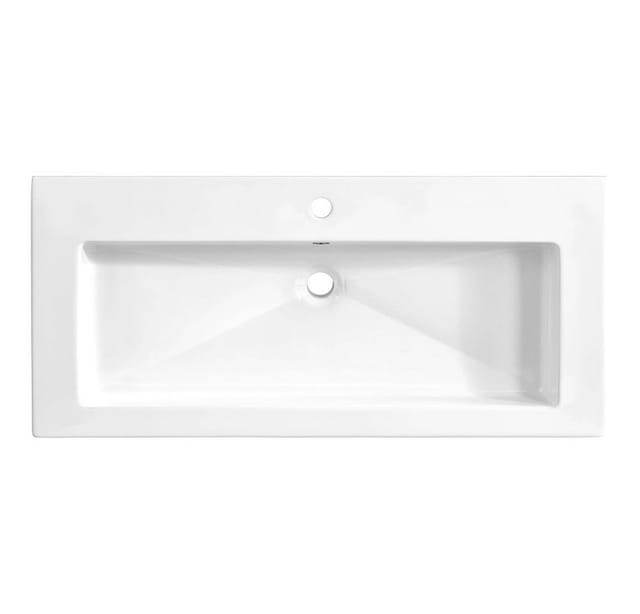 Lomadox - Waschtischunterschrank Inkl. 100 Cm Keramikbecken Solna-56 Hochglanz Weiß, Wotaneiche, B X H X T Ca. 100 X 85 X 46cm