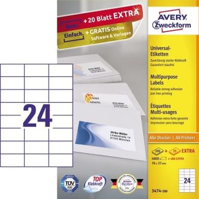 Avery Zweckform - Universaletikett Ultragrip 70 X 37 Mm (b X H) Nicht Wieder Ablösbar Papier Weiß 5.280 Etik./pack.