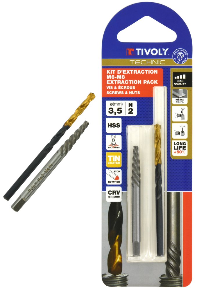 Tivoly - Duo-set Bohrer Ø3,5 Mm + Ausdreher Nr. 2 - Entfernen Gebrochener Schrauben Und Bolzen M6-m8