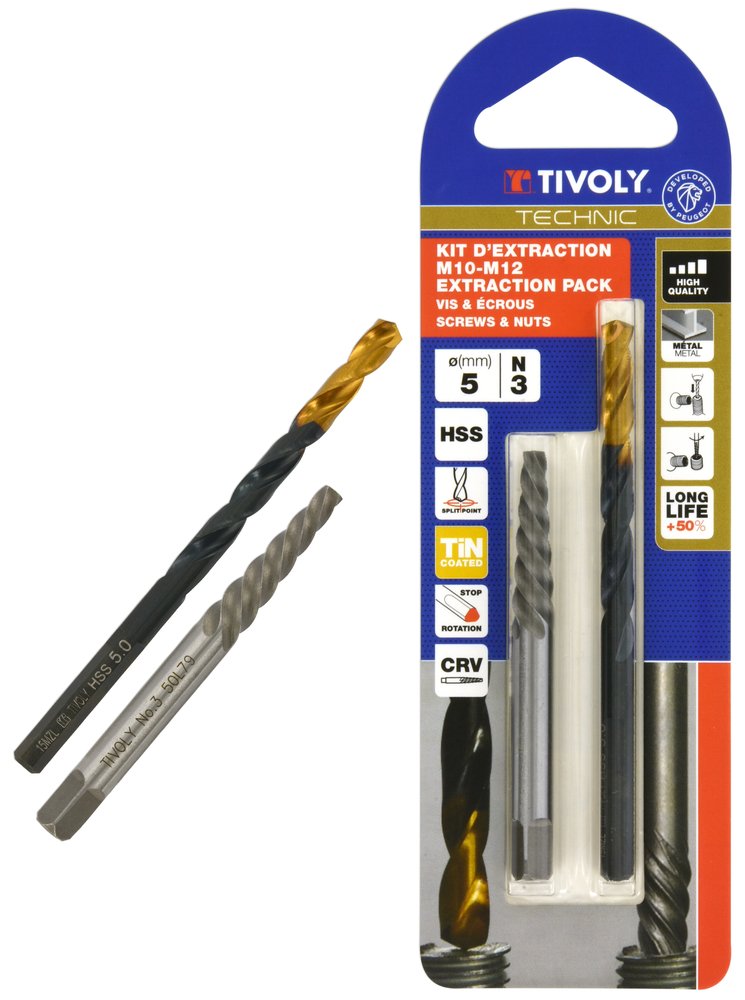 Tivoly - Duo-set Bohrer Ø5 Mm + Auszieher Nr. 3 - Herausziehen Von Abgebrochenen Schrauben Und Bolzen M10-m12