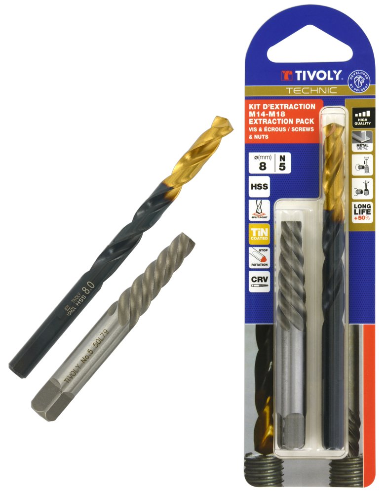 Tivoly - Duo-kit Bohrer Ø8mm + Ausdreher Nr.5 - Entfernen Von Gebrochenen Schrauben Und Bolzen M14-m18