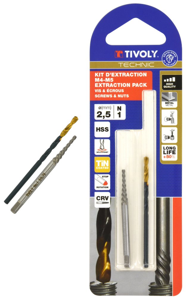 Tivoly - Duo-set Bohrer Ø2,5 Mm + Ausdreher Nr. 1 - Entnahme Von Schrauben- Und Bolzenbruch M4-m5