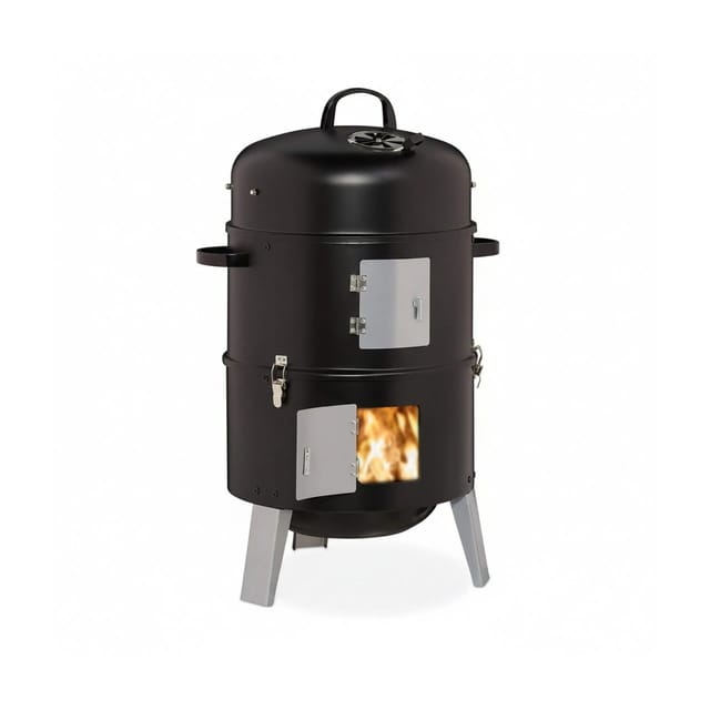 Relaxdays - Smoker 3in1, Zum Grillen, Räuchern & Garen, Thermometer & Luftabzug, Bbq Räuchertonne: ∅ 40 Cm, Stahl, Schwarz