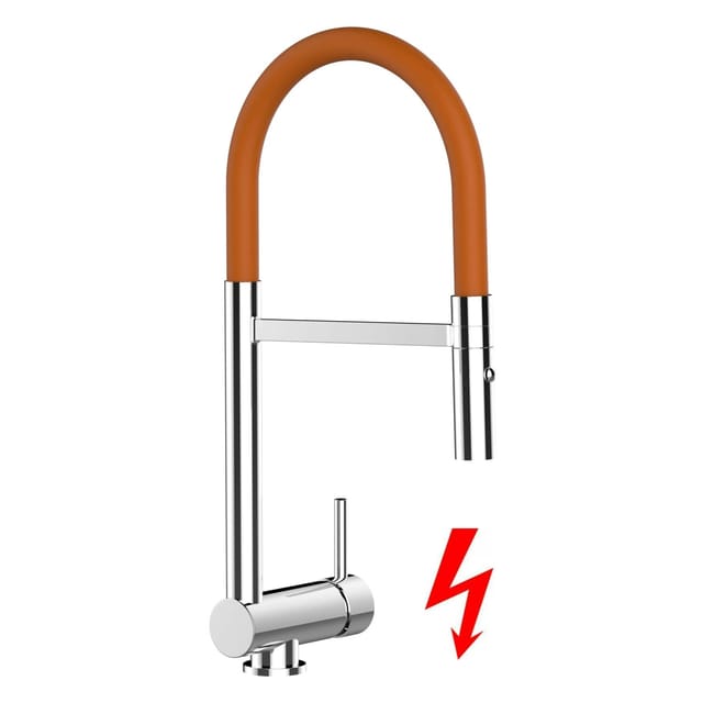Niederdruck Unterfenster Wasserhahn Vorfenster Umklappbar 6 Cm Verchromt Küchenarmatur Mit 360° Schwenkbarem Orange Auslauf Und Abnehmbare 2 Strahl Handbrause
